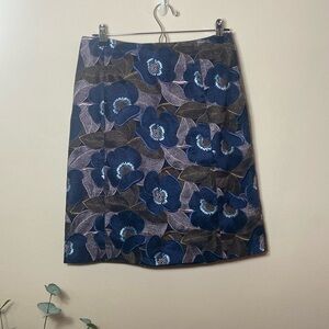 Brooks Brothers Pencil Skirt Floral Blue Tight Midi designer Preppy 6 Satin